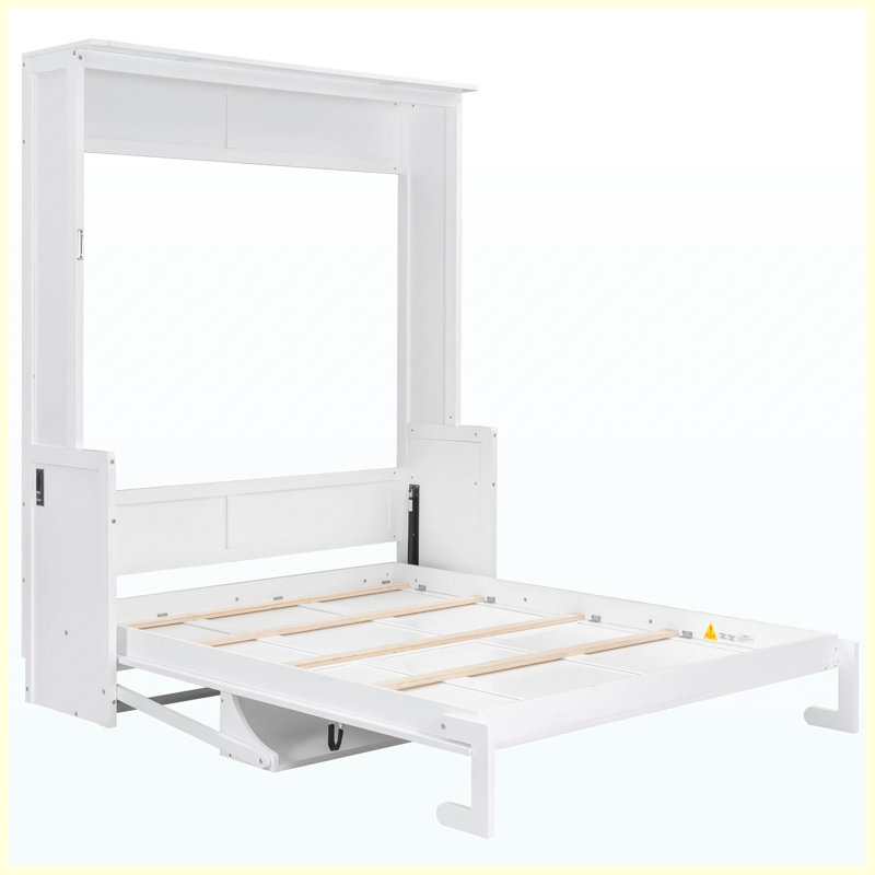 Grand lit escamotable avec bureau, lumières DEL et station de charge USB, blanc