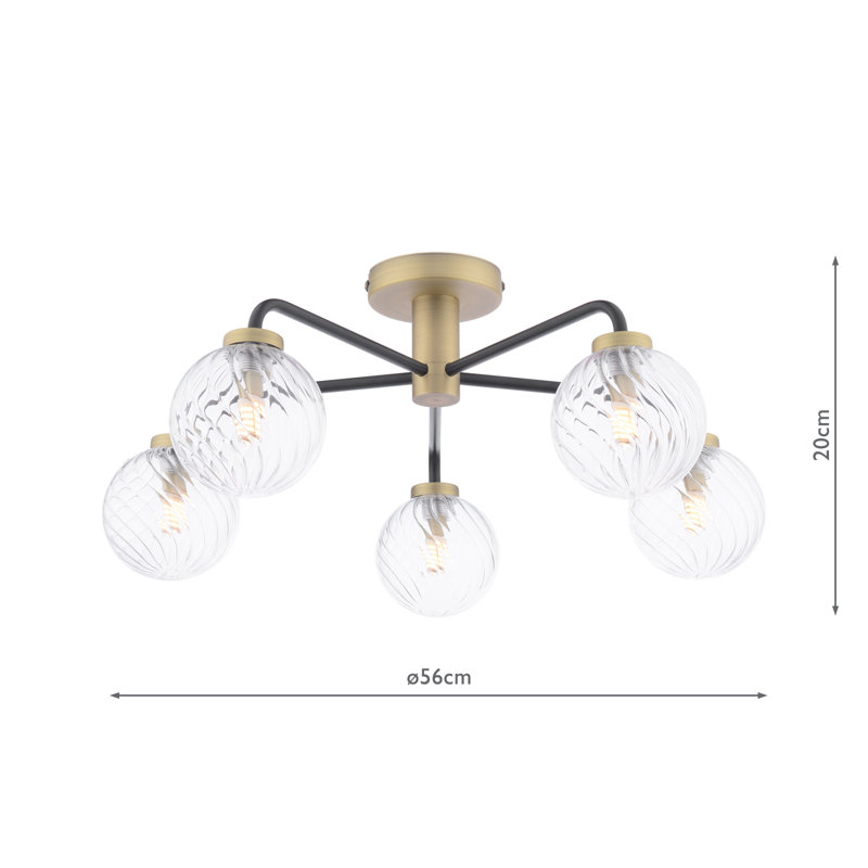 Flush Mount, 17" H x 53" W x 53" D, 5