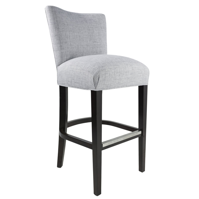Upholstered Counter Stool with Solid Wood Frame, Silver