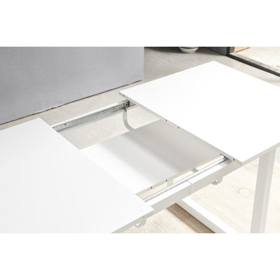 Modern Square Table For Living Room With Antique White Finish And Metal Legs, 72.84" W X 31.5" D 29.5" H, Extendable Feature Flexibility Dining Adjustable Length, Top