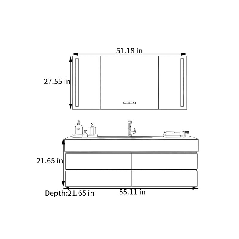 Armoire de salle de bain Ã©lÃ©gante, au style simple et moderne, H 21,65 po x l 55,11 po x P 21,65 po, Burlywood