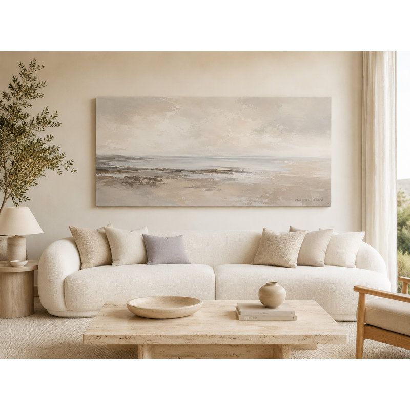 Ivoire beige paysage marin côtier enveloppé Iraima, L 55 po x H 27,5 po x P 1,5 po