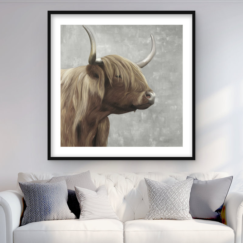 Beautiful Desaturated Highland Cattle - Gray Framed Print