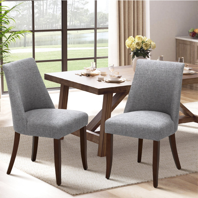 Parsons Fabric Upholstered Dining Chair Solid Wood Side Chair, Light Gray, 2
