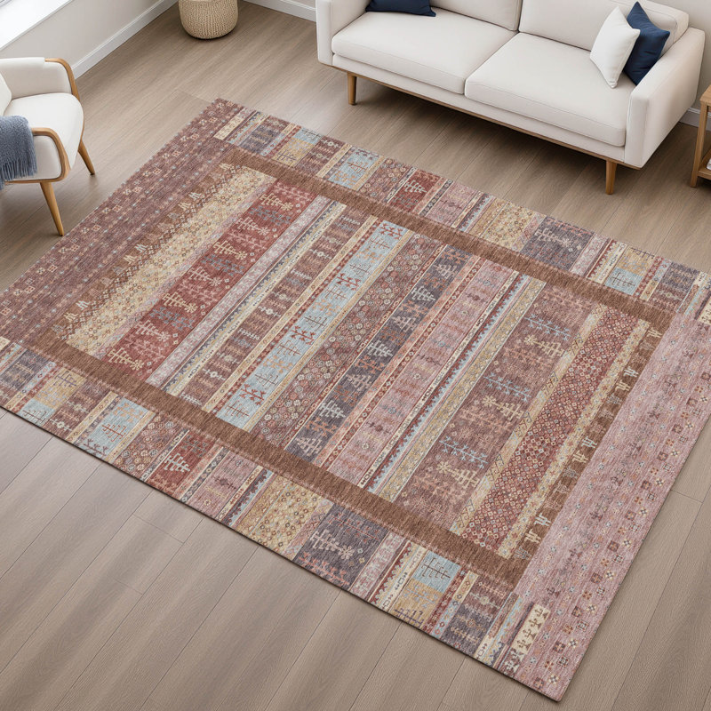 Premium Machine Washable Mayfield AMF2160 Striped Rug, Paprika, Rectangle 2'6" x 3'10"