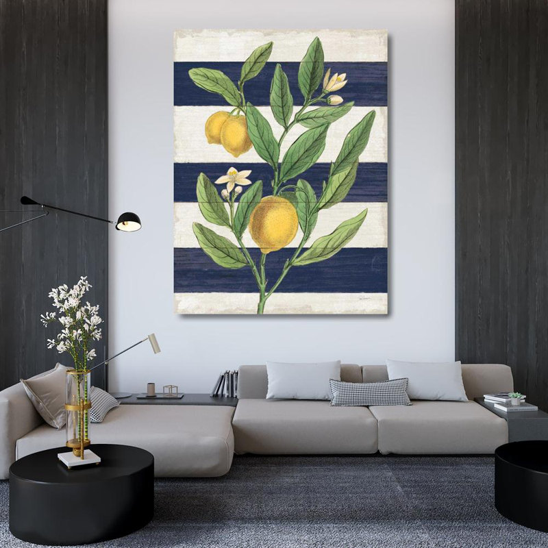 «Lark Manor ™», art sur toile tendue par la galerie Sue: Classic Citrus V Navy Shiplap, H 47 po x l 36 po