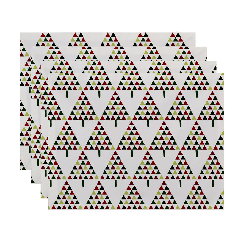 Ensemble de napperon à motif d’arbre triangulaire 4 pièces Christmass, Crème