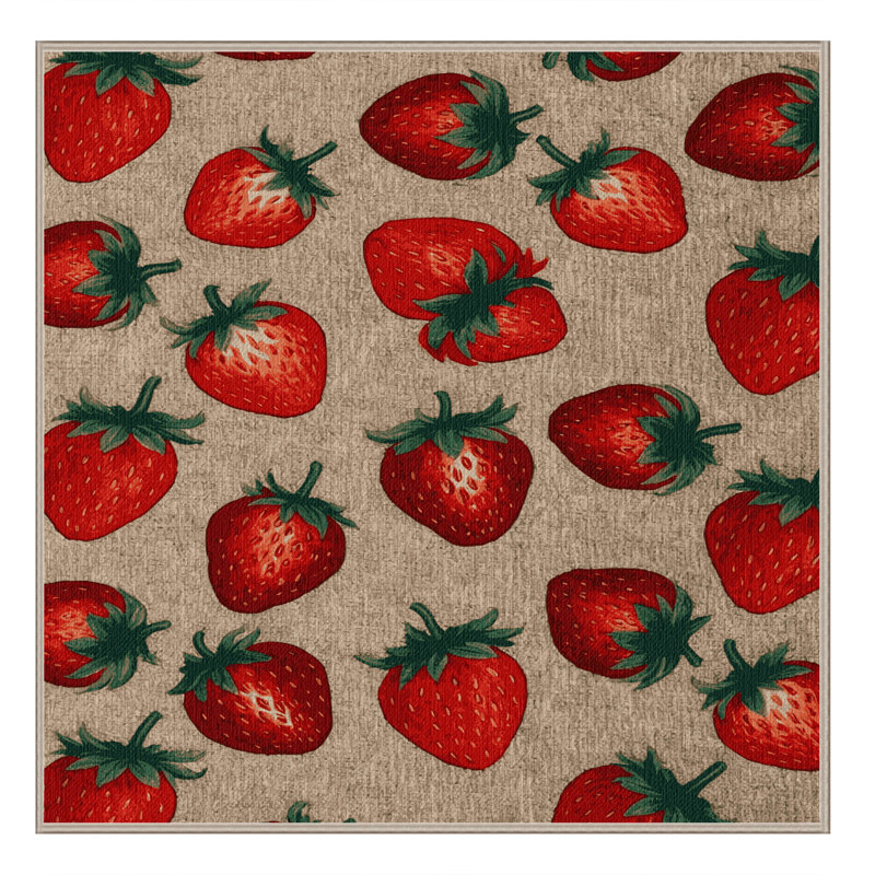 Washable Strawberry Fruits Area Rug, Square 5'
