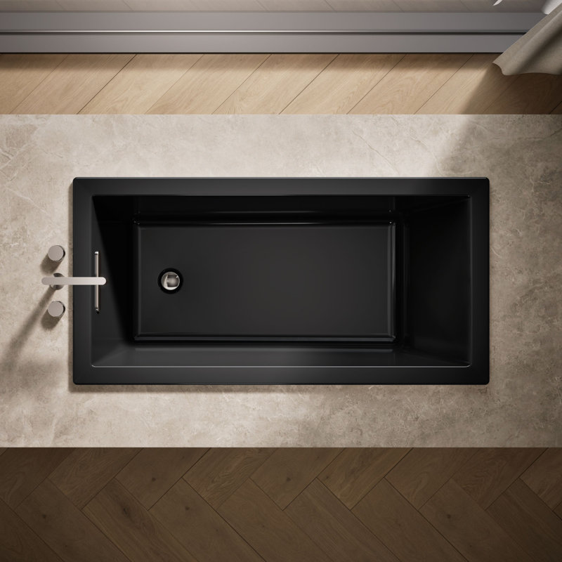 Underscore® 60" x 30" Drop-In or Undermount Acrylic Soaking Bathtub with Sloped Backrest, Black