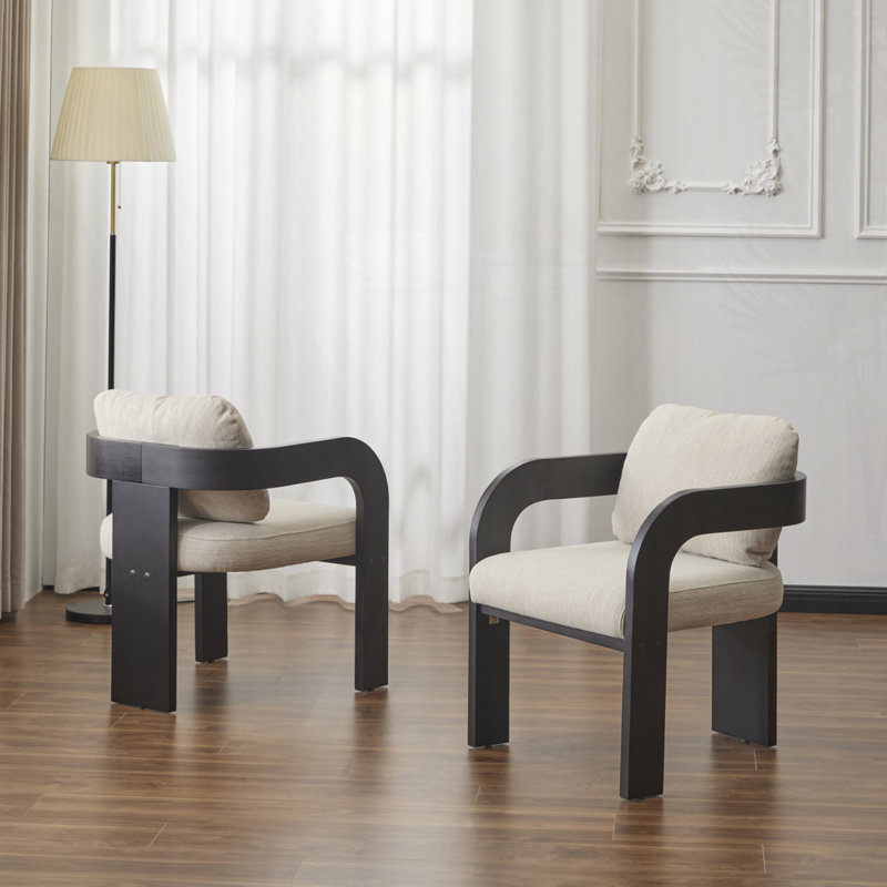 Chaise de salle à manger en bois avec accoudoirs, Beige, Noir