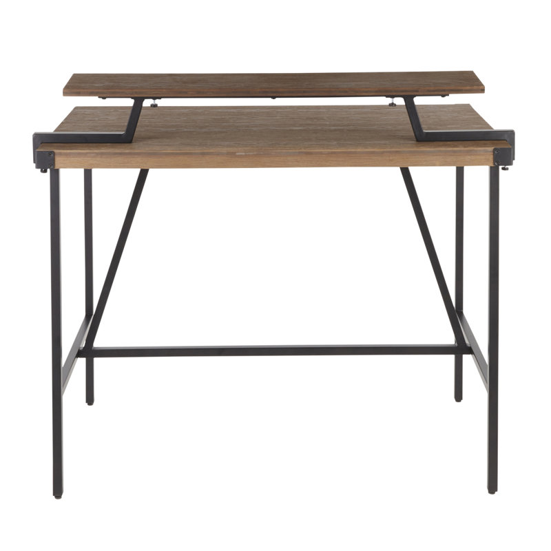 Table de comptoir en métal noir et bambou grain de bois pressé brun, H 42,99 po x l 26,24 po x P 49,74 po