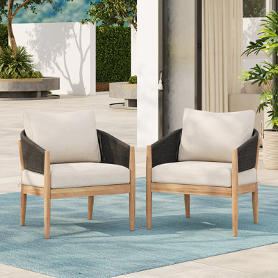 Chaises longues d'extérieur en bois d'acacia avec dossier et coussins Clemansa