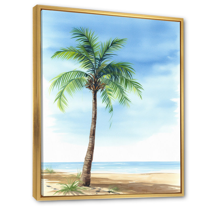 Palmier à la station balnéaire II sur toile, Cadre flottant doré, 40" H x 30" W