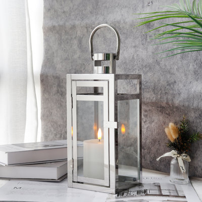 11.81'' High Stainless Steel Decorative Lantern With Tempered Glass