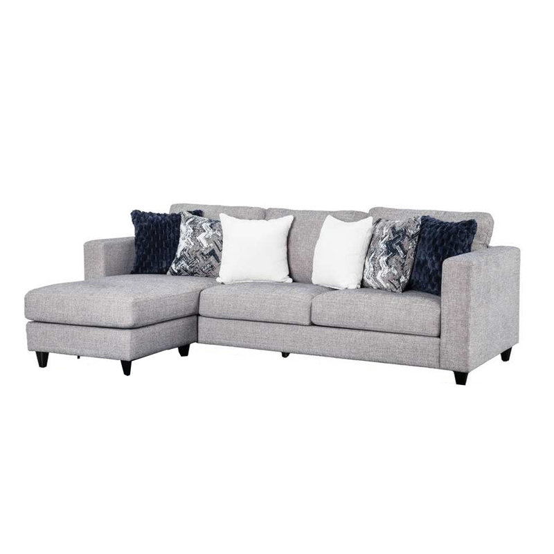 Canapé modulaire avec méridienne Harie, 6 coussins, chenille gris clair, 101 po Harie