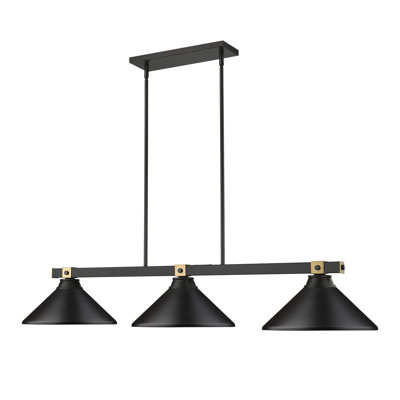 Dressler 3 Light Billiard in Matte Black + Rubbed Brass