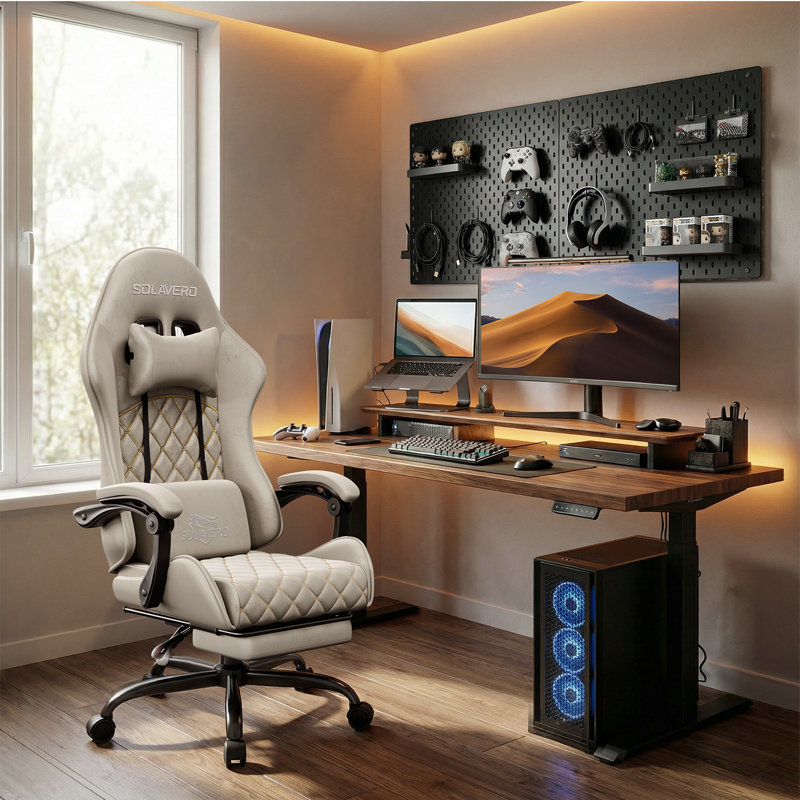 Metro Lane Adjustable Headrest and Reclining PC & Racing Game Chair, Light Brown