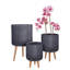 Concrete Effect Cylinder Round Planter on Hardwood Legs, Round Indoor Plant Pot Stand for Indoor Plants, Indoor Flower Pot with Ribbed Pattern-529439268-529439275