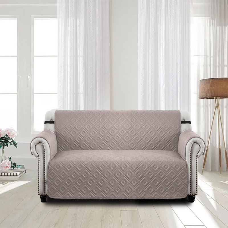 Sofa Slipcover–Dual-Color Furniture Protector Jacquard Pattern & Furniture Protector, 3 Seater - 179cmH x 280cmW, Beige/Cream