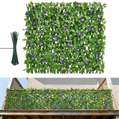 Écran d'intimité extensible en lierre artificiel, verdure réaliste pour l'extérieur et l'intérieur, 25,5 x 122 po avec 50 attaches à fermeture éclair