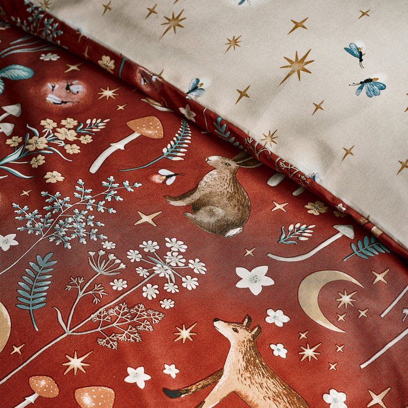 Enchanted Twilight Animals Duvet Cover Set, Double Duvet Cover + 2 Standard Pillowcases, Orange