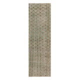 Vintage Turkish Runner Rug, Green And Beige With Geometric Patterns – Rug & Kilim