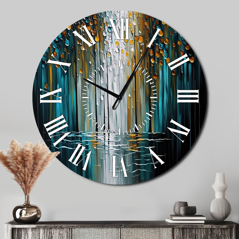 Abstrait, nature, arbres, peinture I - horloge murale moderne à face blanche, Surdimensionné