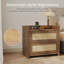 Table de chevet en rotin avec station de charge, 2 tiroirs de rangement et poignées dorées - Table de bout Boho moderne pour chambre à coucher, salon ou bureau, brun-1087774259