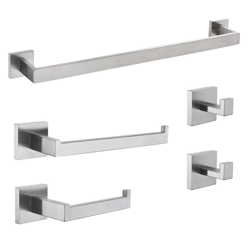 ANZZI 5-Piece Matte Black Bathroom Accessories Set, Brushed Nickel