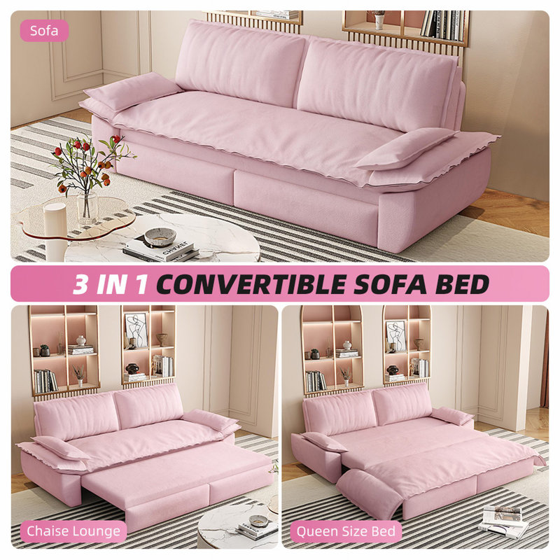 73.2"Wide Queen Pull Out Sofa Bed 3-in-1 Convertible Multi-Functional Couch with 2 Soft Pillows and Stylish Loveseat
