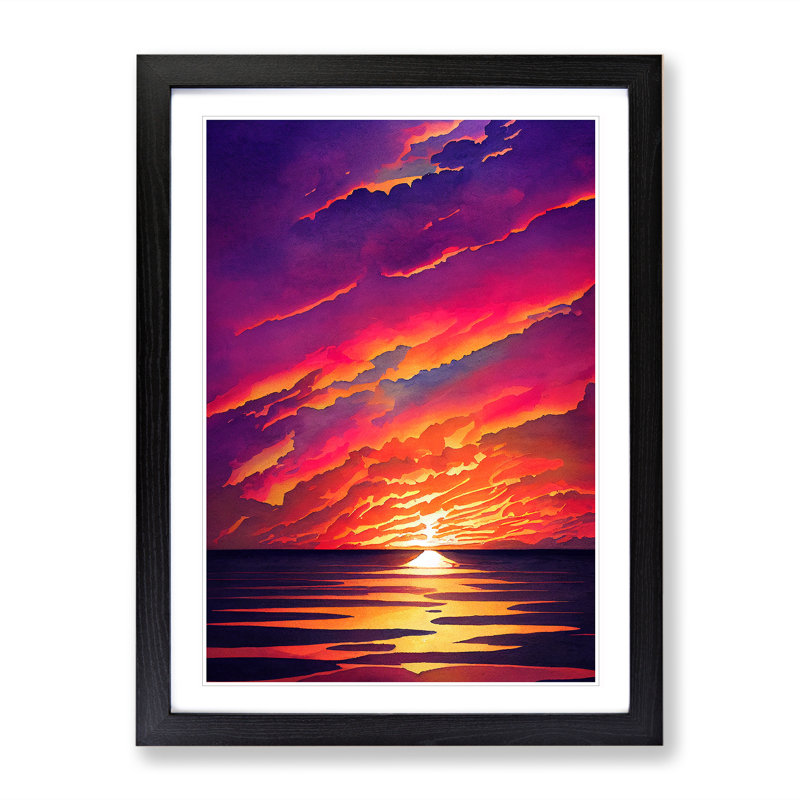 Beauteous Ocean Sunset - Wall Art, Black Framed Paper, 36cm H x 27cm W, White