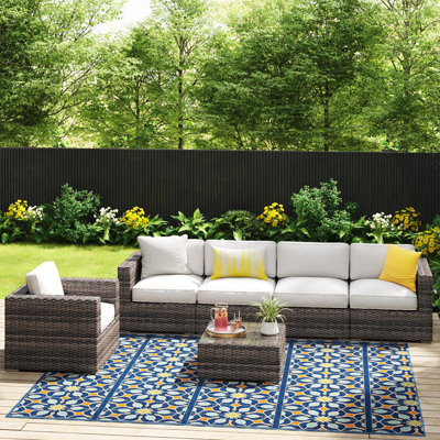 Demarest Fully Assembled 5 - Person Seating Group with Cushions |Convenient wicker patio sofa