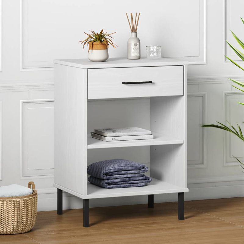 17 Stories Console Cabinet With Metal Legs Solid Wood Pine "OSLO", White