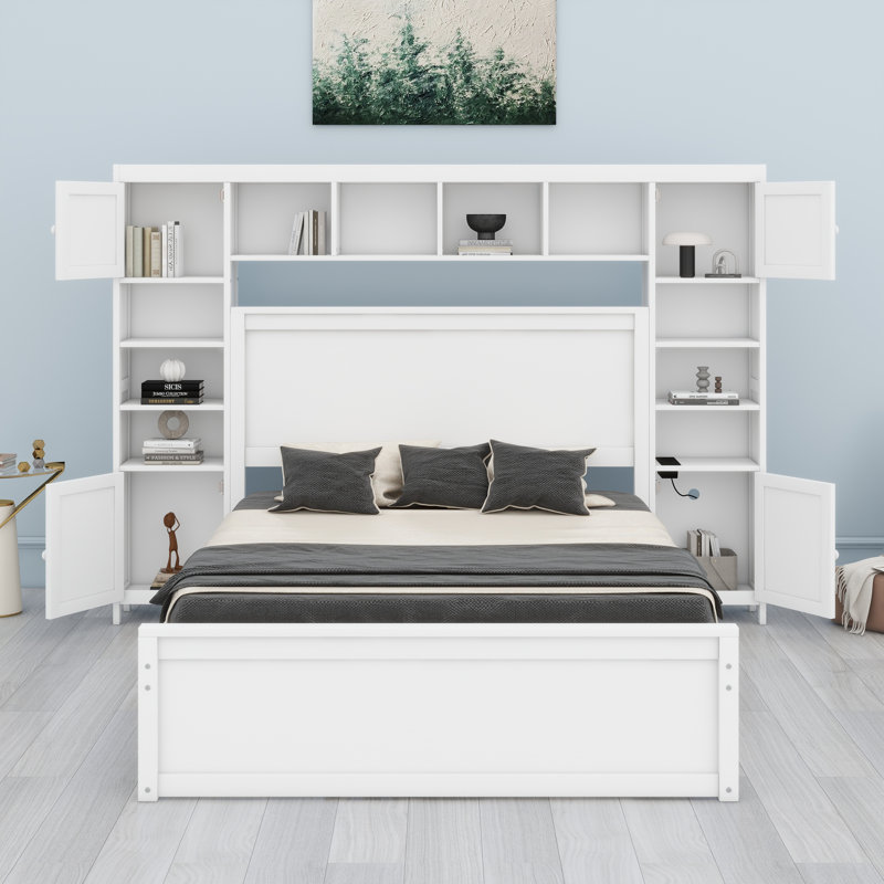Lit en bois avec armoire, Blanc