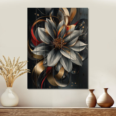 Vivid Dahlia Petal Geometry In Motion I - Dahlia Wood Wall Decor - On Natural Pine Wood