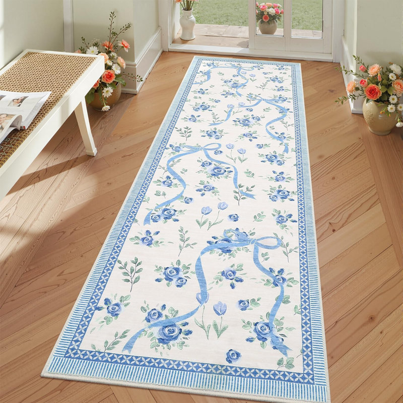 Tapis décoratif lavable, Tapis de couloir 2 pi x 6 pi, Blue