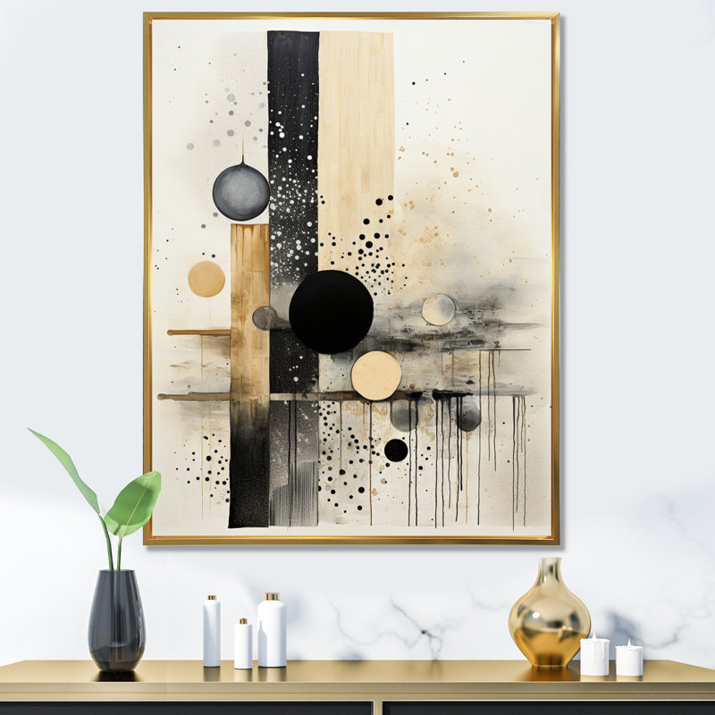 Monochromatique Fusion III - Collages abstraits, art mural, salon, H 40 po x l 30 po, Toile avec cadre flottant or