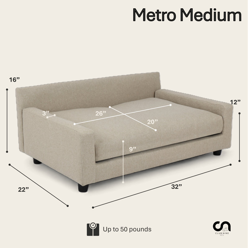 Canapé-lit pour chien Metro Collection, Gruau, Moyen (H 16 po x l 32 po x P 22 po)