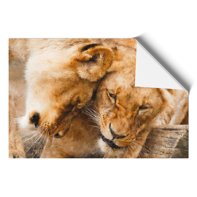 Cuddling Lions Painting - Frameless Print, 21cm H x 30cm W x 0.1cm D