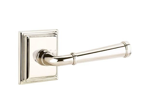 Emtek Passage Interior Mortise w/ Wilshire Rosette & Merrimack Lever, Left, Polished Nickel