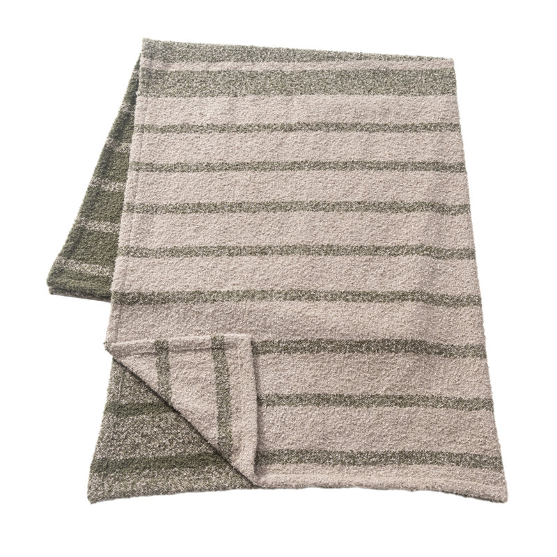 Green / Gray Rustic Striped Hand-Woven Polyester Throw Blanket