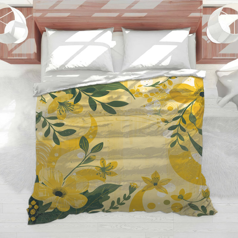 Yellow Floral Illustration Comforter, Twin Extra Long