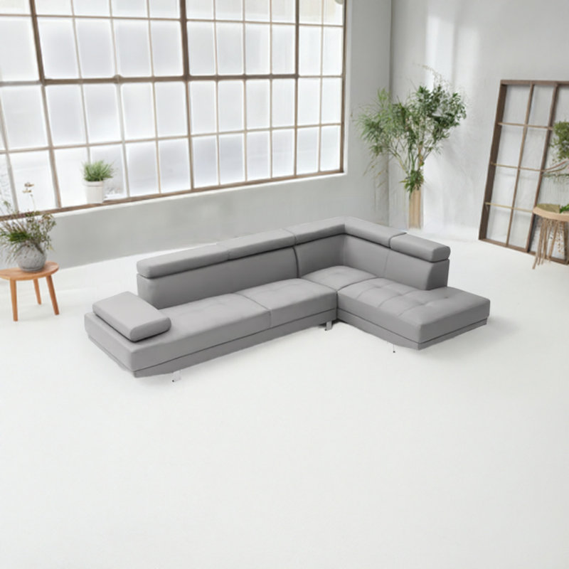 Rodez Faux Leather Sectional, Gray Faux Leather