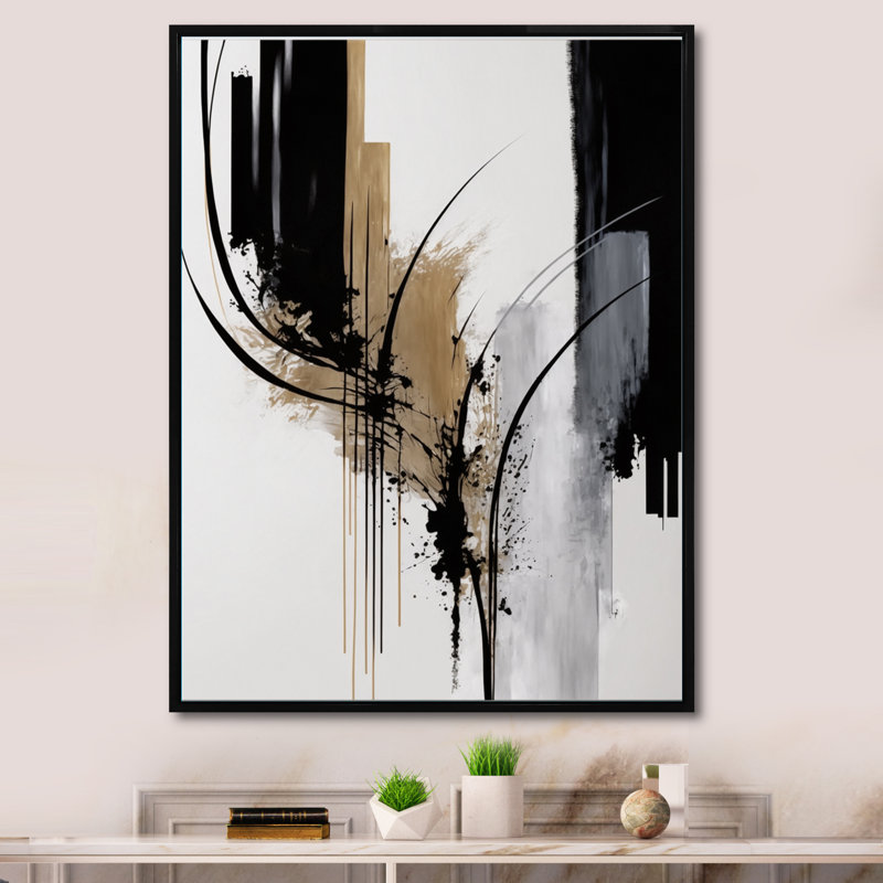 Avetik noir et blanc Expression II - art mural moderne sur toile, H 32 po x l 24 po, Toile avec cadre flottant, Noir