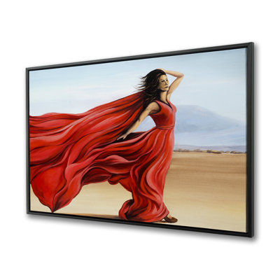 Red Dress in the Desert - Romantic Fashion Canvas Decor