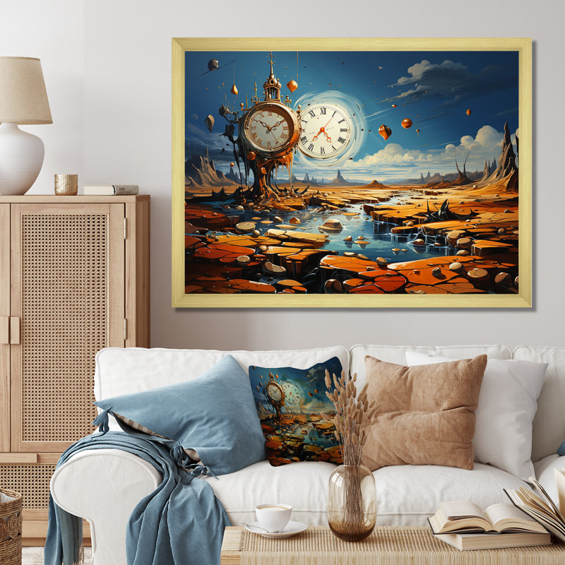 «The Persistance Of Dali», art mural surréalisme, Cadre doré à coins fermés, H 34 po x l 44 po x P 1,5 po
