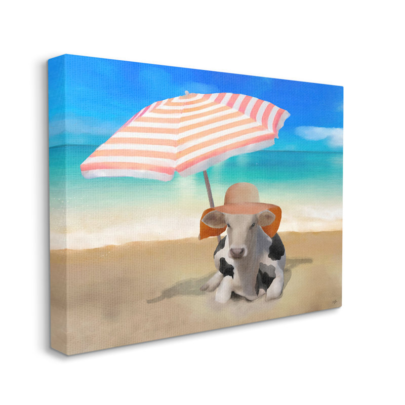 «Lounging Cow Summer Beach Shore», impression sur toile tendue, H 24 po x l 30 po x P 1,5 po