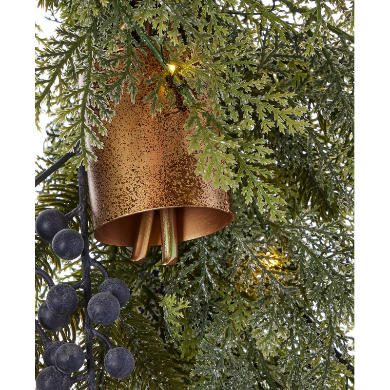 Mixed Mica Foliage with Blueberries and Harmony Bells 30in Wreath Pre-Lit Fairy Lights B/O