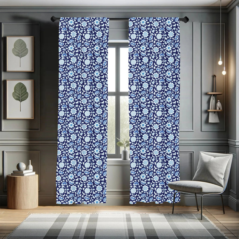 Floral Semi-Sheer Rod Pocket Curtain Panels, 28" x 95"