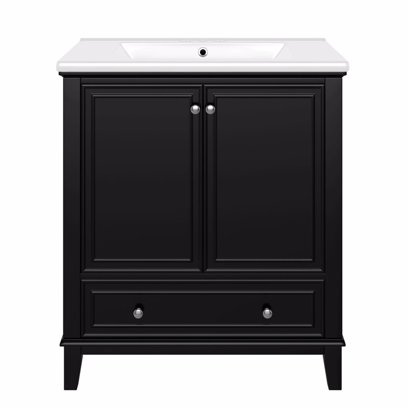 Ensemble de meuble-lavabo 30 po avec lavabo, armoire de salle de bain multifonctionnelle avec portes et tiroir, structure solide et panneau en MDF